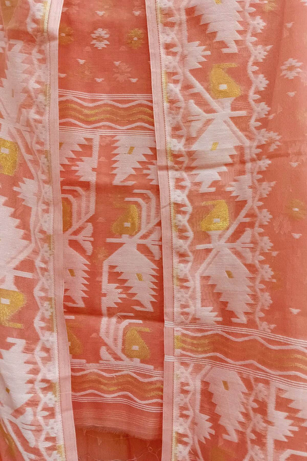 Jamdani silk cotton salwar suit material in 2 piece in peach