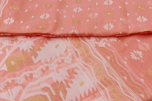Jamdani silk cotton salwar suit material in 2 piece in peach