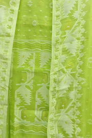 Jamdani silk cotton salwar suit material in 2 piece in green