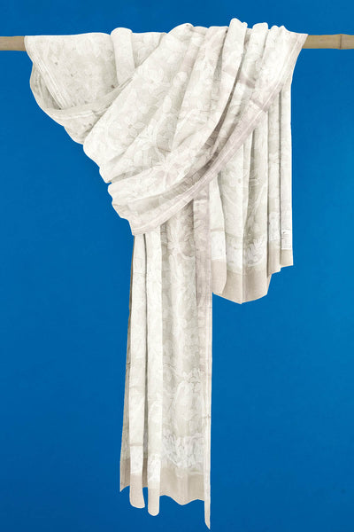 Muslin silk dupatta in white with all over jamdani weave