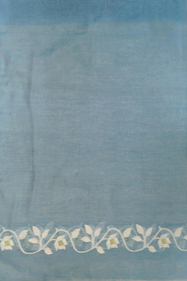 Handloom silk cotton saree in blue in floral jamdani