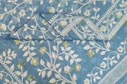 Handloom silk cotton saree in blue in floral jamdani