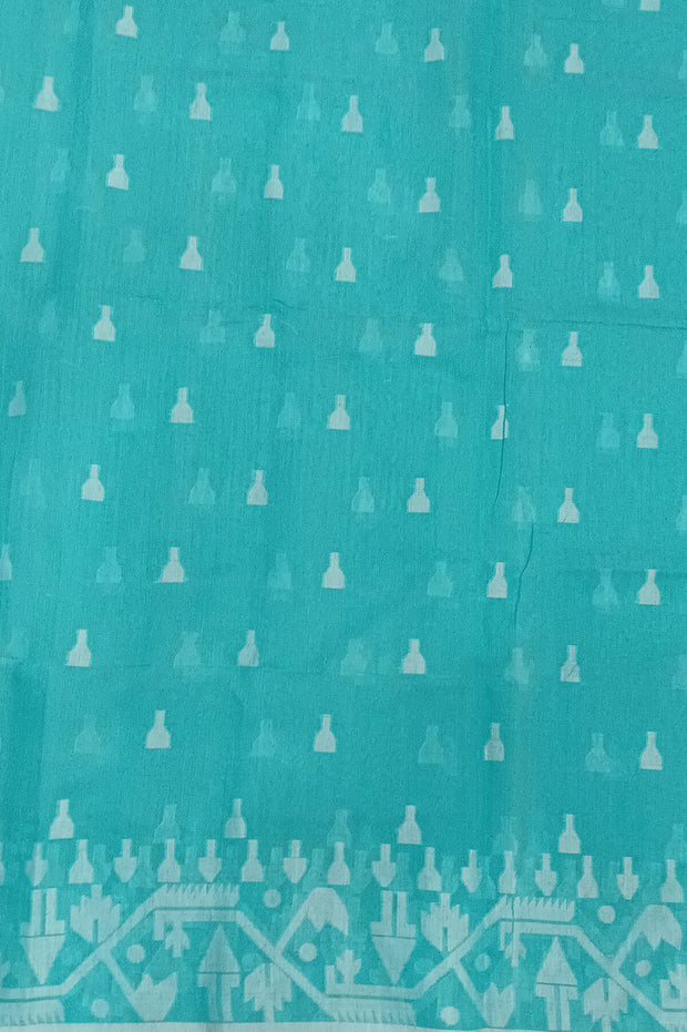 Muslin jamdani saree in teal green