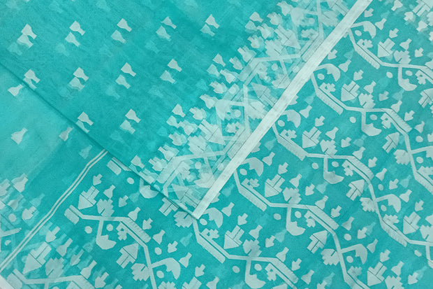 Muslin jamdani saree in teal green