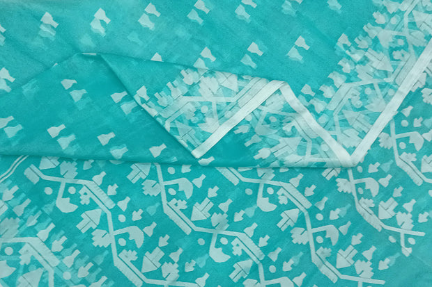 Muslin jamdani saree in teal green