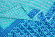 Handwoven silk cotton saree in teal blue in  jamdani weave  with contrast border & 1000 buttis