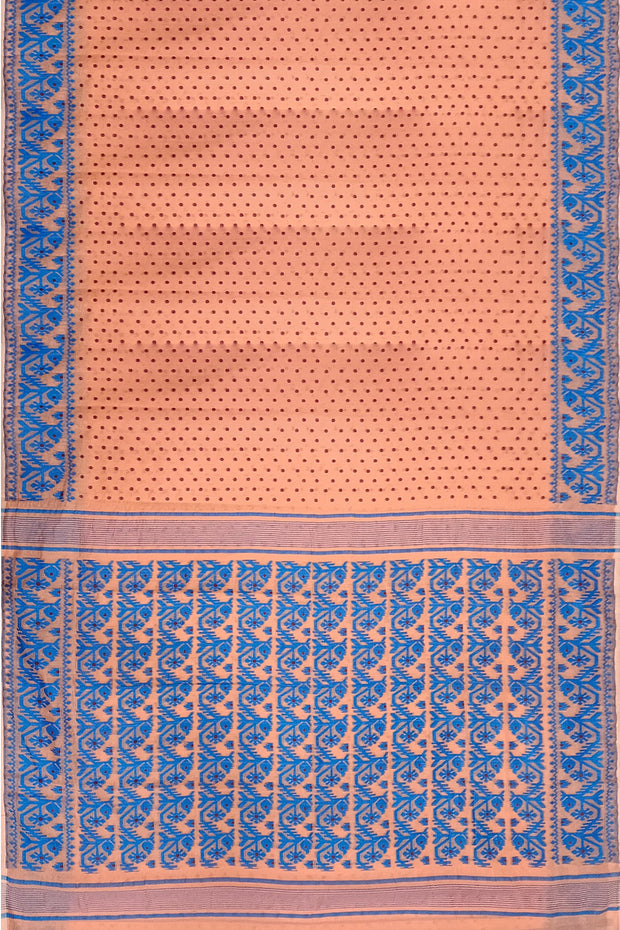 Handwoven silk cotton saree  peach in jamdani weave  with contrast border & 1000 buttis