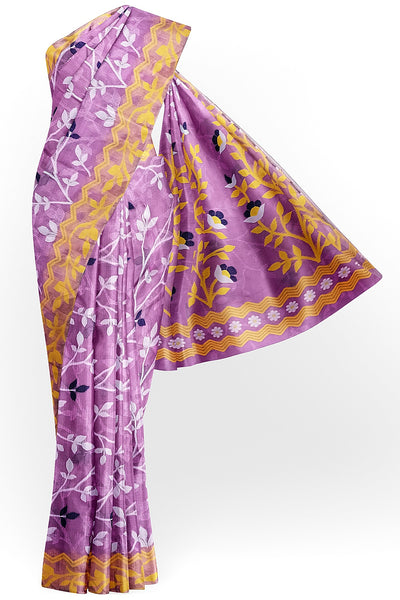 Handwoven silk cotton saree in onion pink with all over jamdani weave