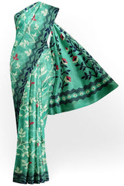 Handwoven silk cotton saree in teal green with all over jamdani weave