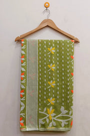 Handwoven silk cotton saree in gooseberry  green
