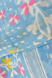 Handwoven silk cotton saree in sky blue and without blouse