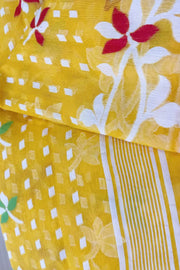 Handwoven silk cotton saree in yellow and without blouse