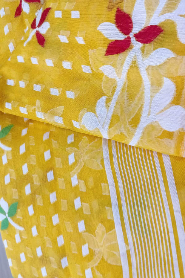 Handwoven silk cotton saree in yellow and without blouse