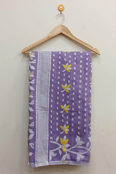 Handwoven silk cotton saree in lavender and without blouse