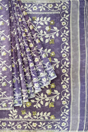 Handloom silk cotton saree in lavender in floral jamdani