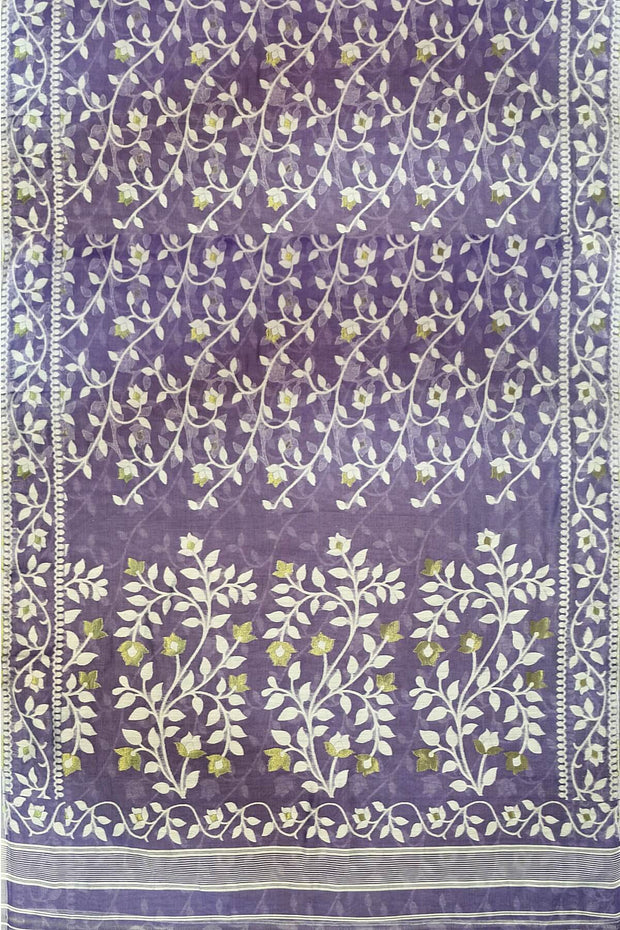 Handloom silk cotton saree in lavender in floral jamdani
