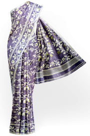 Handloom silk cotton saree in lavender in floral jamdani