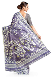 Handloom silk cotton saree in lavender in floral jamdani