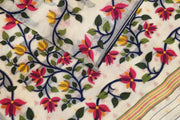 Handloom silk cotton saree in  white with multicolour floral jamdani weave