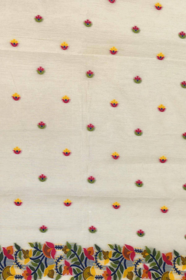 Handloom silk cotton saree in  white with small motifs on the body