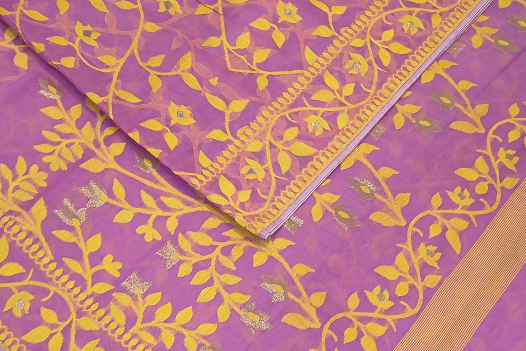 Handloom silk cotton saree in blush pink in floral jamdani weave