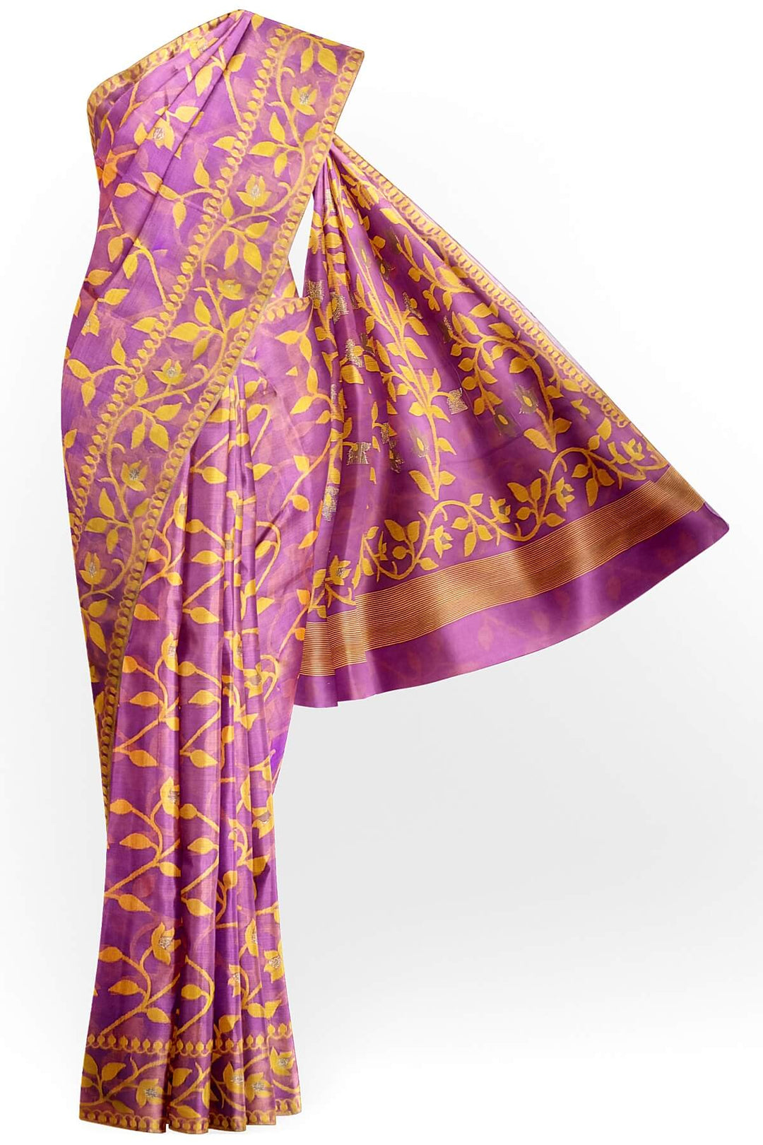 Handloom silk cotton saree in blush pink in floral jamdani weave