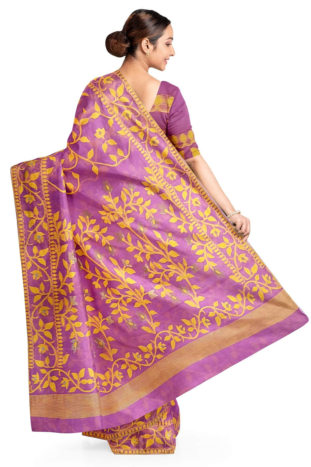Handloom silk cotton saree in blush pink in floral jamdani weave