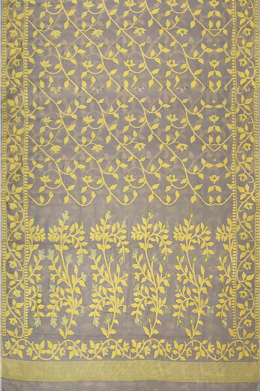 Handloom silk cotton saree in grey in floral jamdani weave