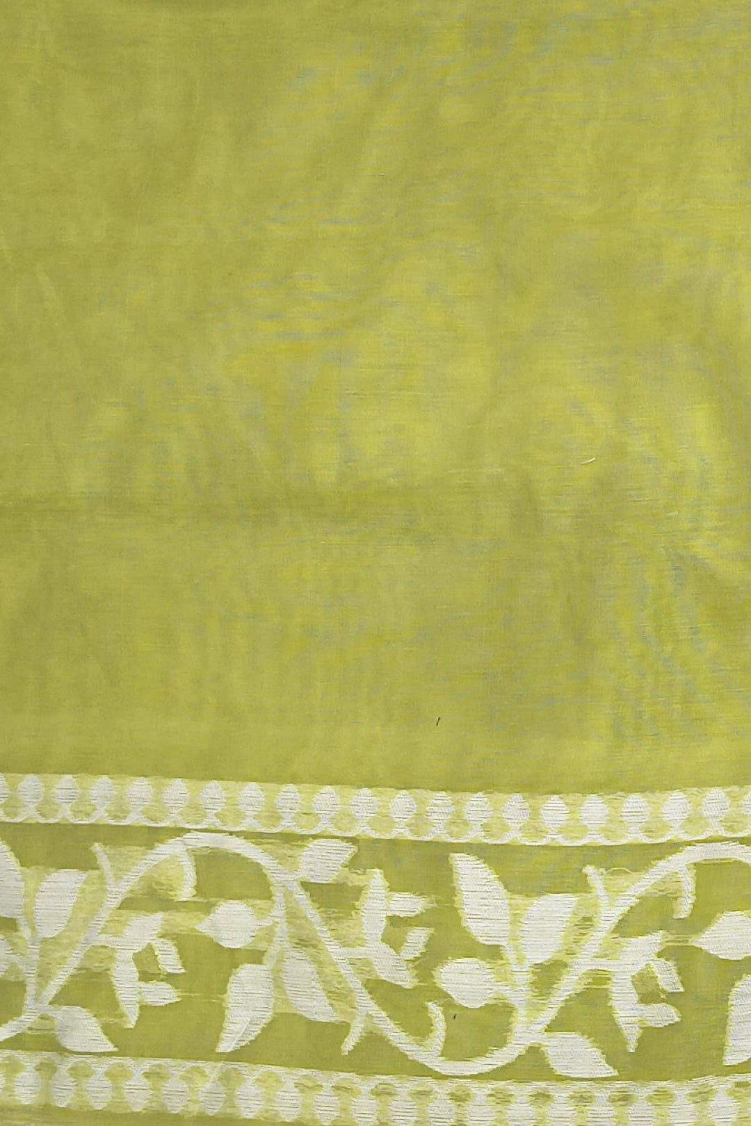 Handloom silk cotton saree in olive green in floral jamdani weave