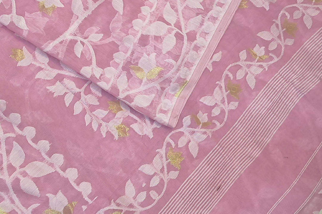 Handloom silk cotton saree in baby pink in floral jamdani weave