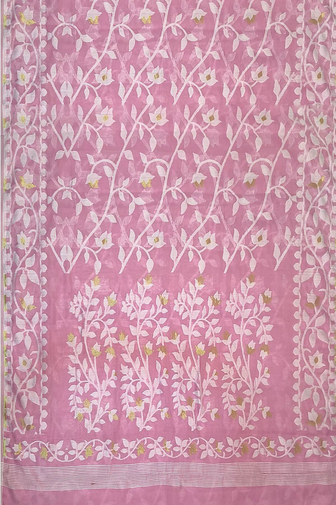 Handloom silk cotton saree in baby pink in floral jamdani weave