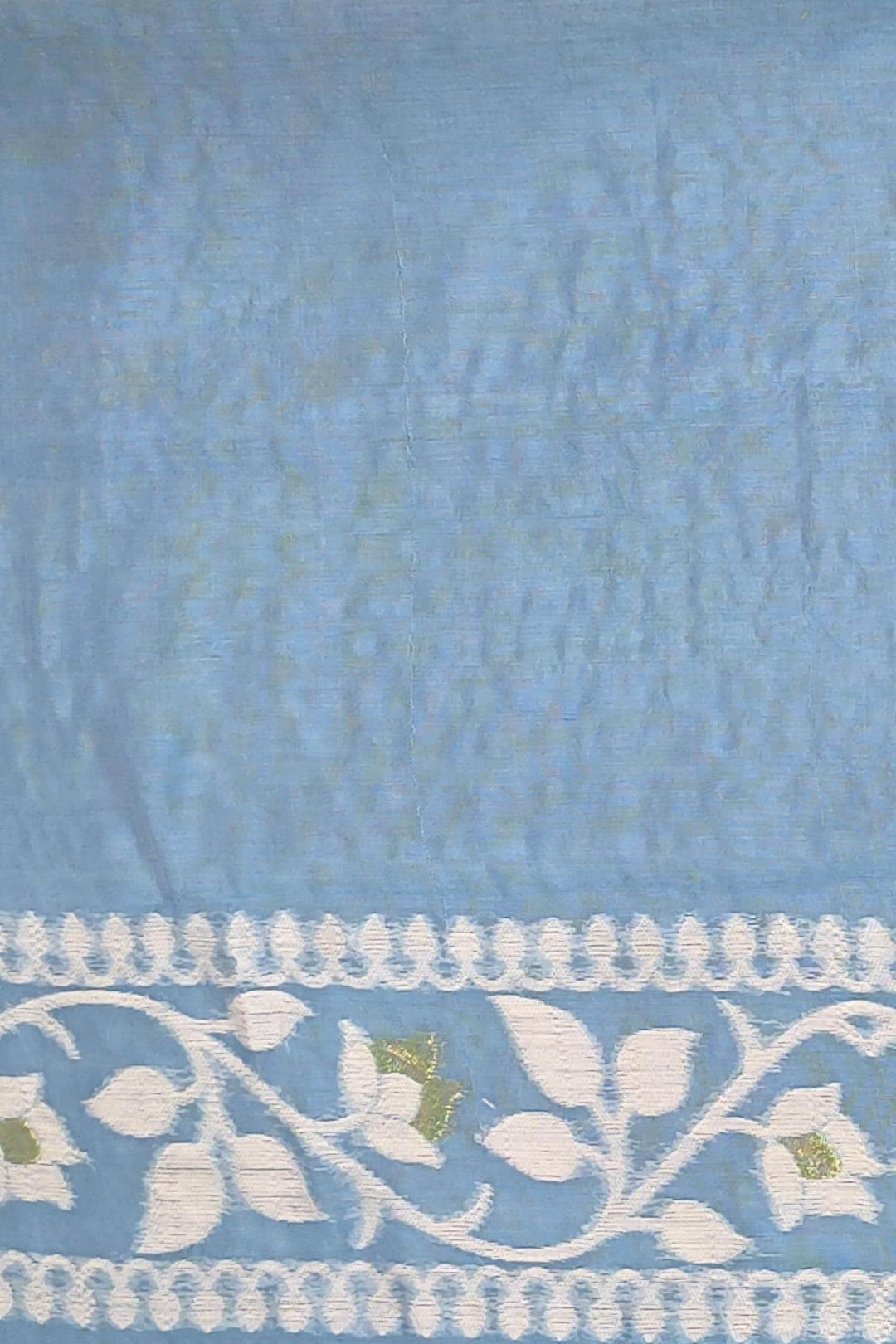 Handloom silk cotton saree in sky blue in floral jamdani weave