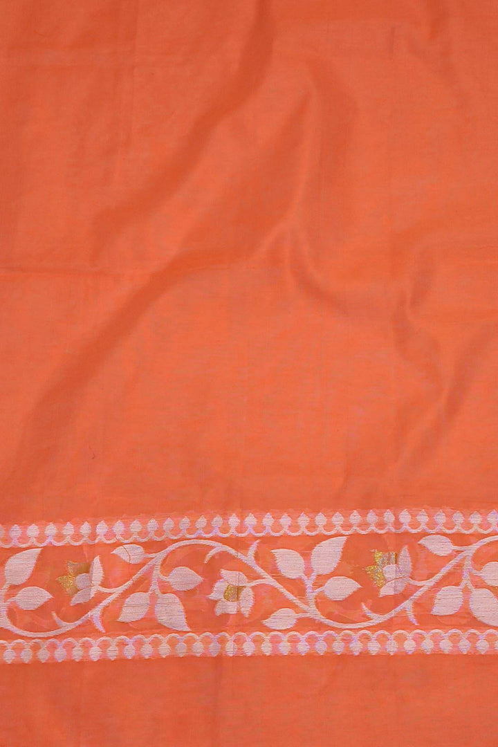 Handloom silk cotton saree in orange in floral jamdani weave