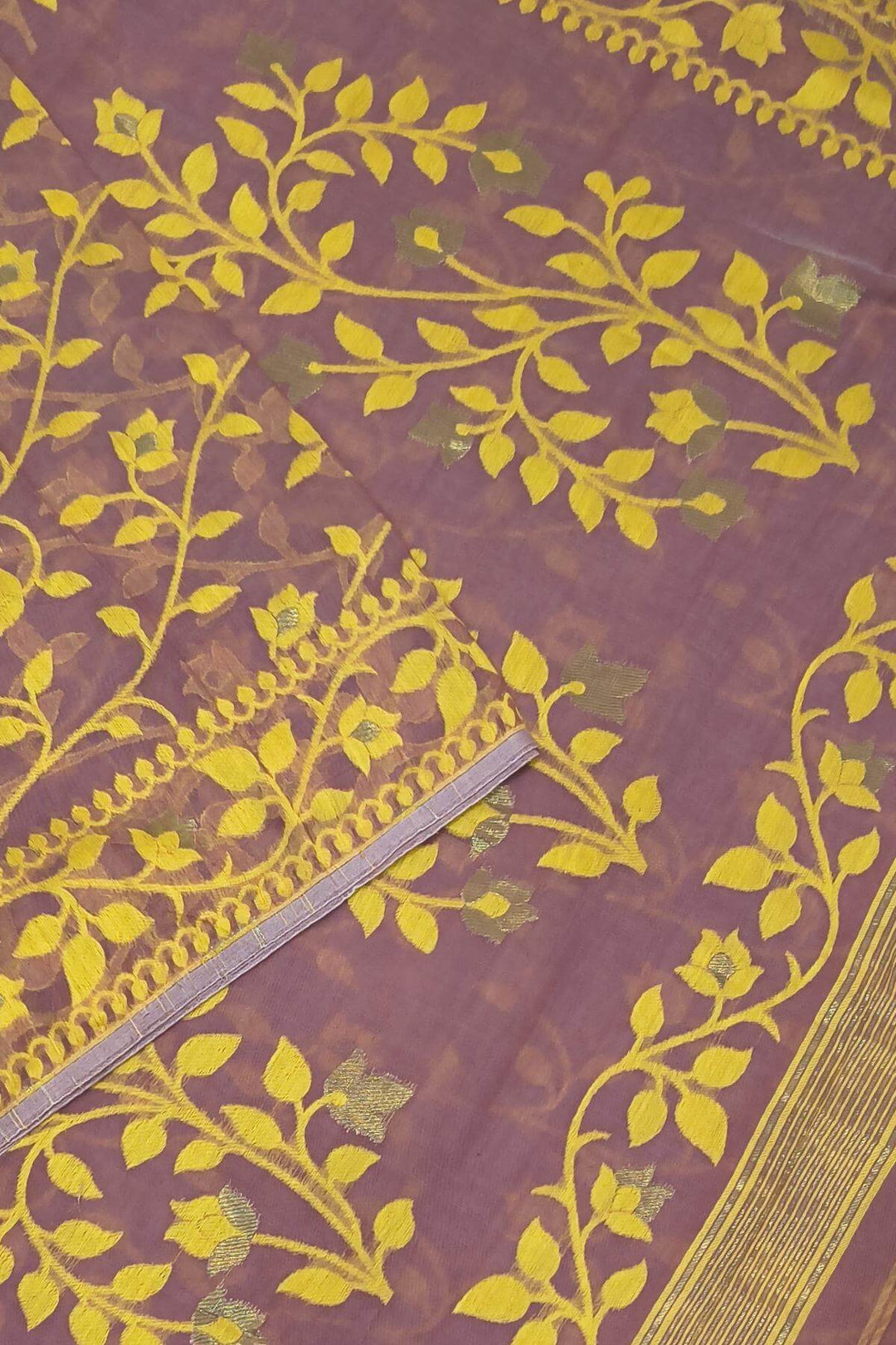 Handloom silk cotton saree in berry in floral jamdani weave