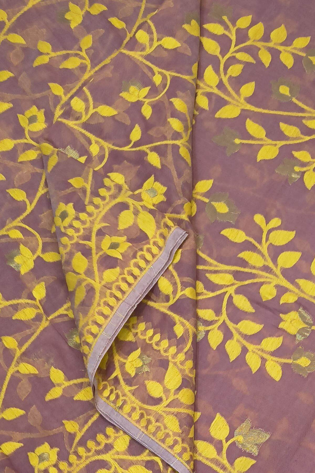 Handloom silk cotton saree in berry in floral jamdani weave