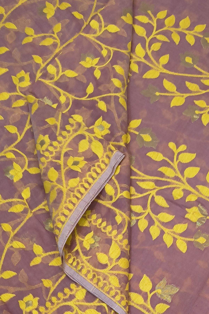 Handloom silk cotton saree in berry in floral jamdani weave