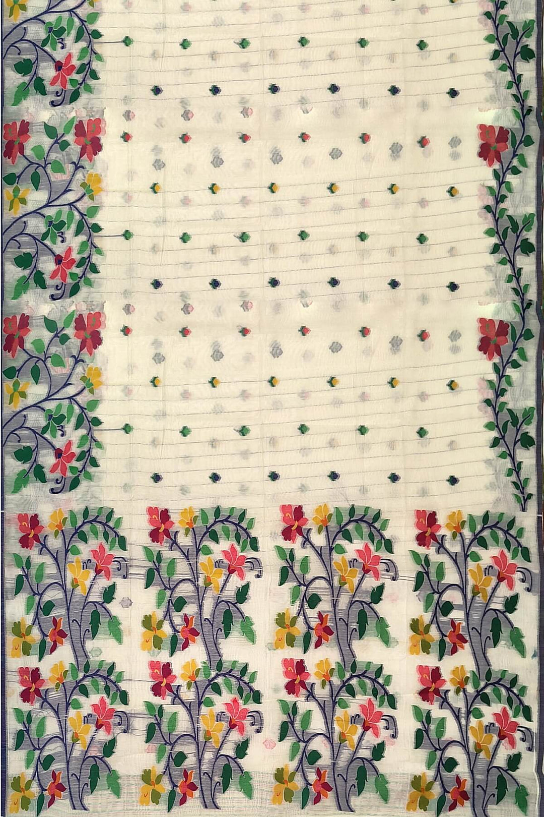 silk cotton saree in  white with small motifs