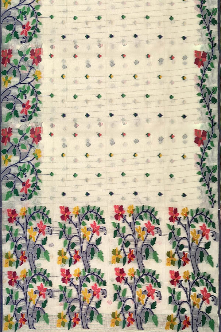 silk cotton saree in  white with small motifs