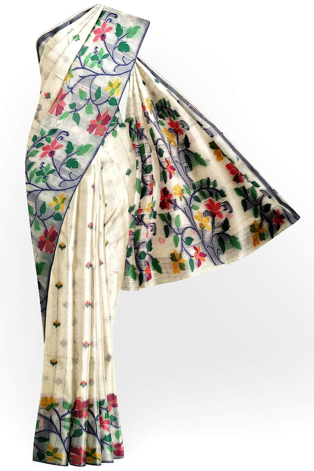 silk cotton saree in  white with small motifs