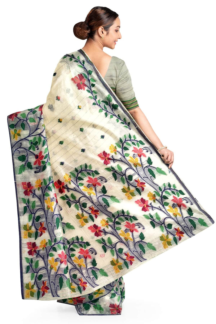 silk cotton saree in  white with small motifs