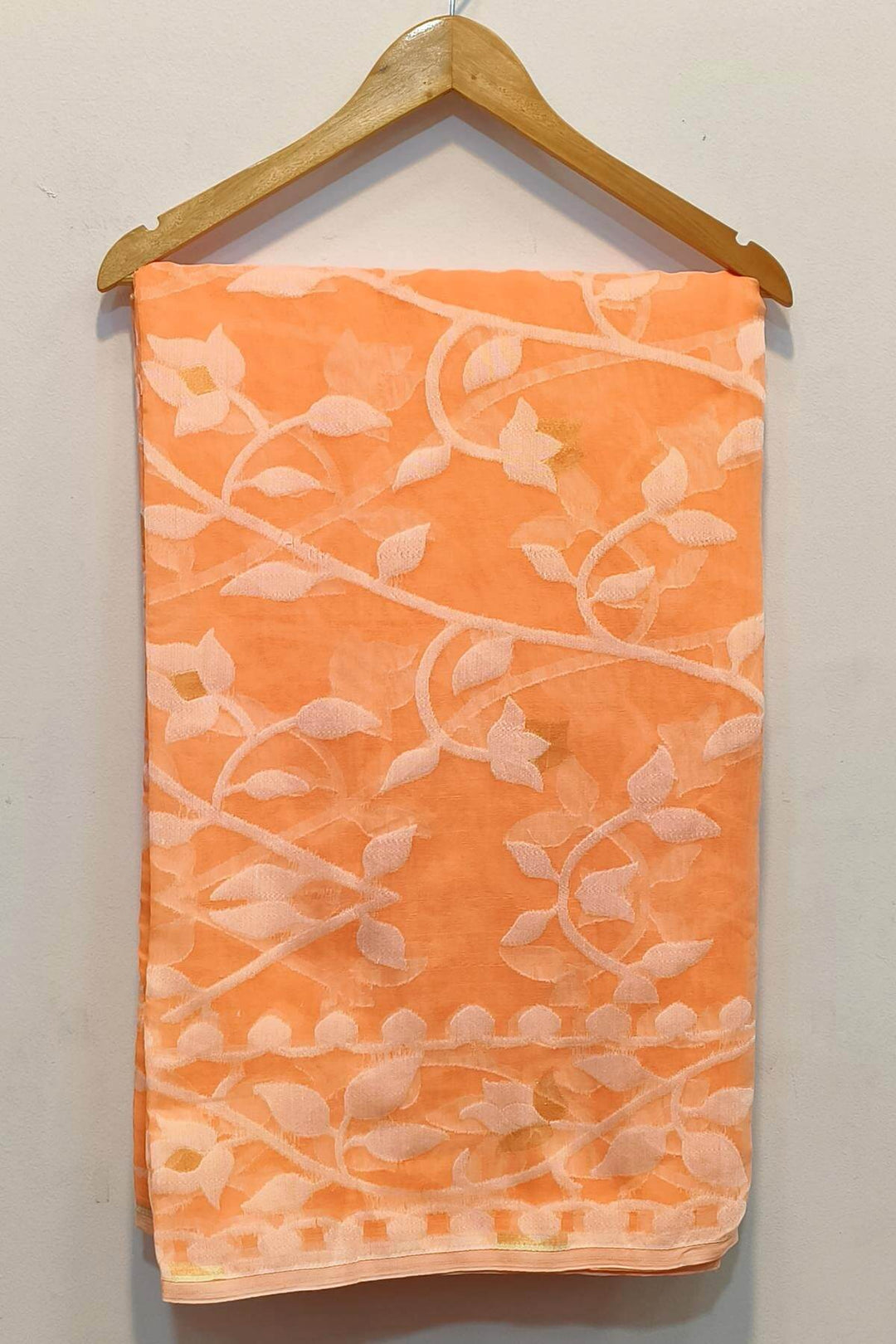 Handloom silk cotton saree  in peach in floral jamdani weave