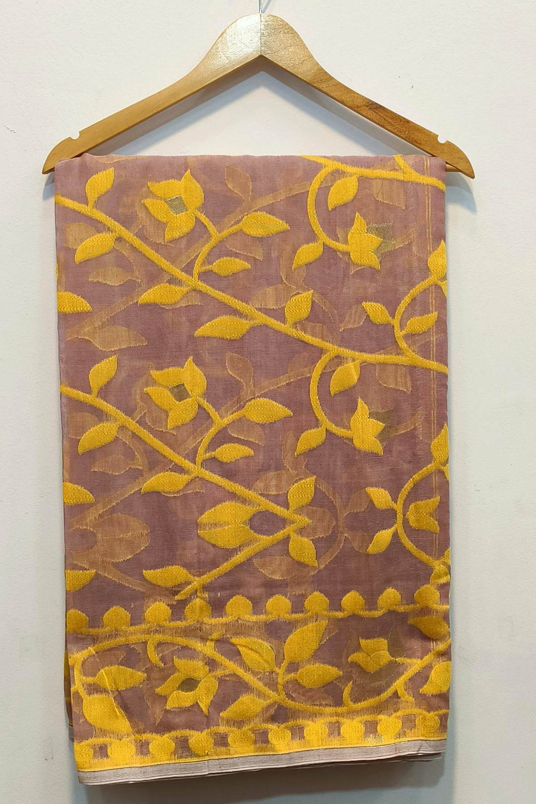 Handloom silk cotton saree  in rose beige in floral jamdani weave