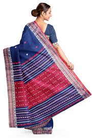 Assam khadi mercerized cotton saree in navy blue