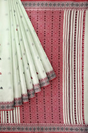 Assam  mercerized cotton saree in off white