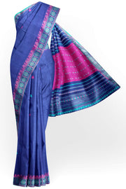 Assam khadi mercerized cotton saree in blue & pink