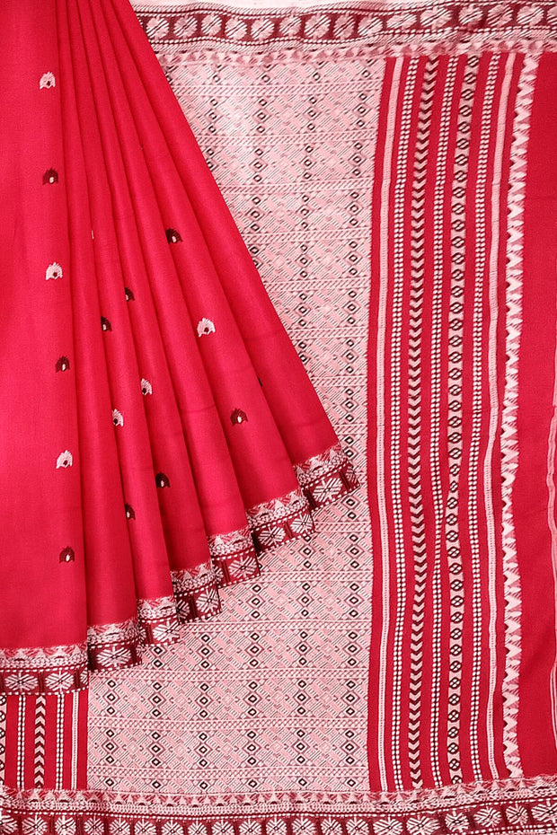 Assam khadi mercerized cotton saree in red