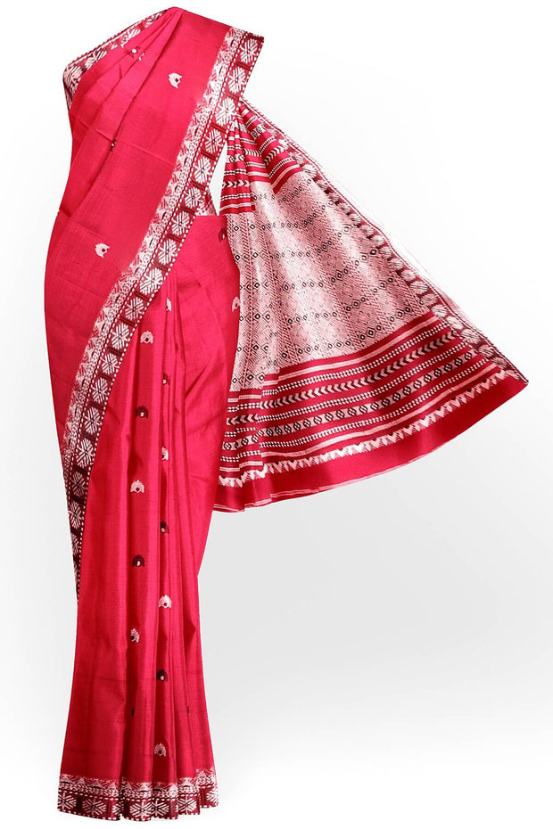Assam khadi mercerized cotton saree in red