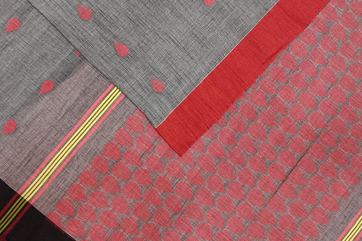 Handloom soft cotton saree in grey with jamdani pallu