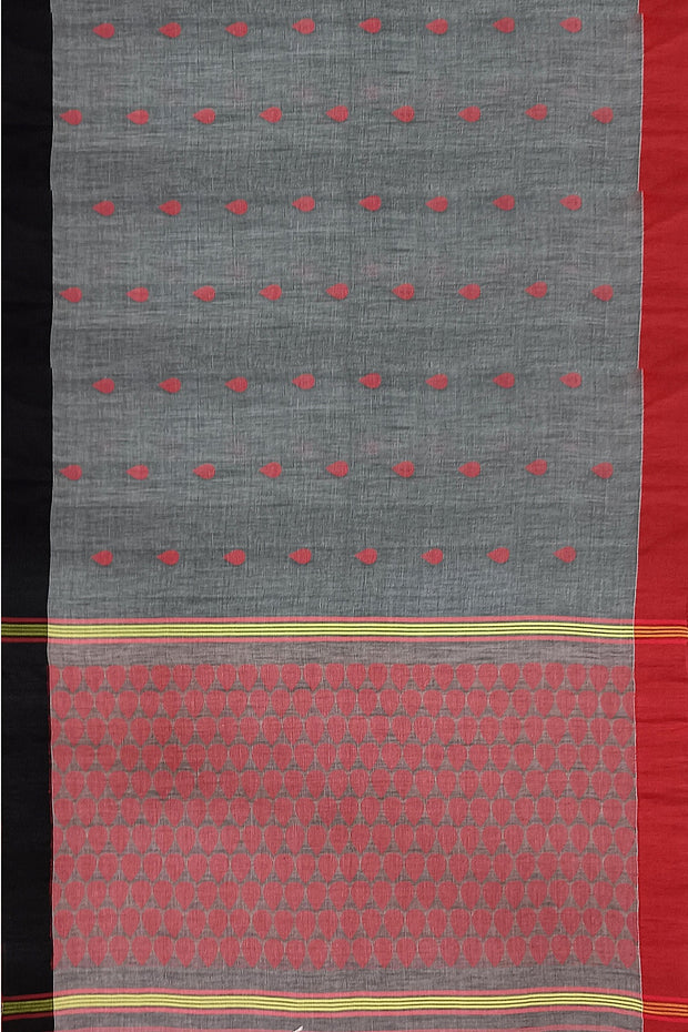 Handloom soft cotton saree in grey with jamdani pallu
