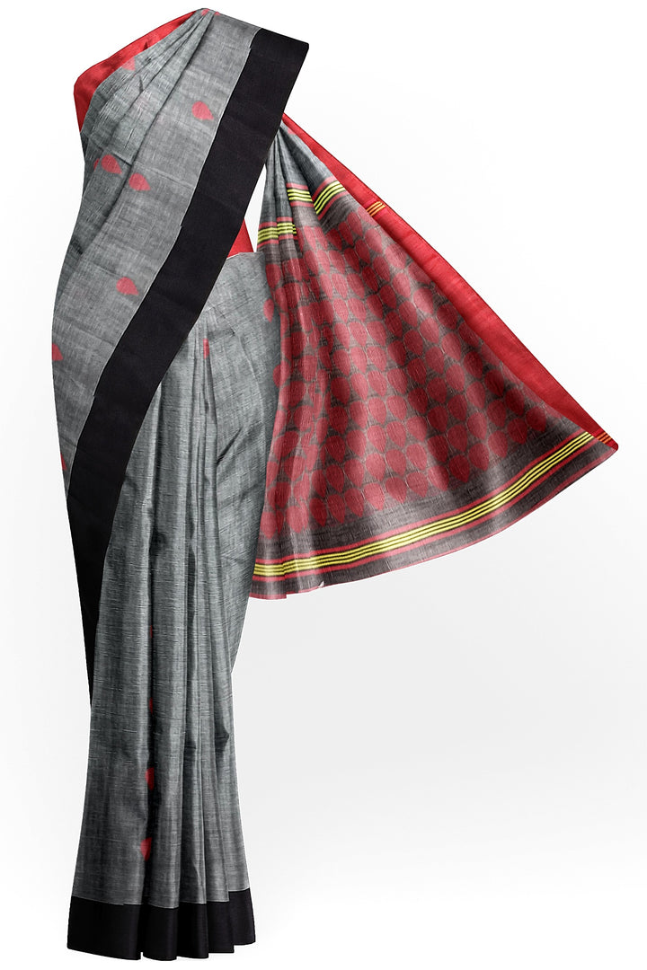 Handloom soft cotton saree in grey with jamdani pallu